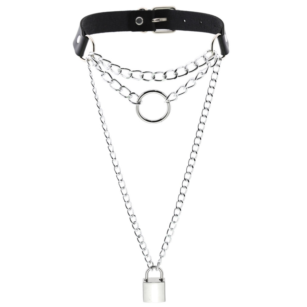 Bullet 69 - Hanging Lock Chain Choker - Black/Black